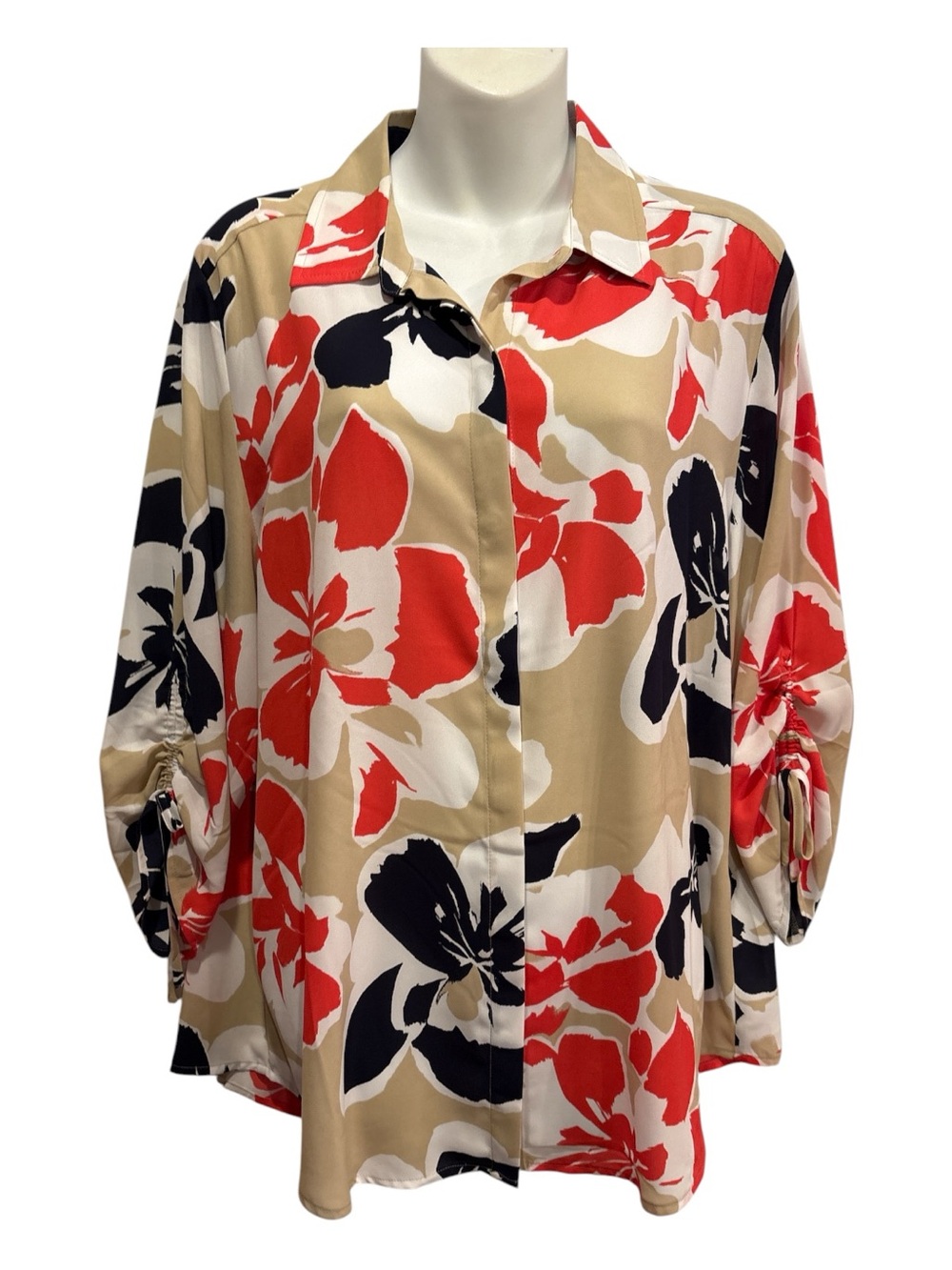 Chico's Beige hidden Button-Down Shirt withFloral Print. Chico’s size 2 or large